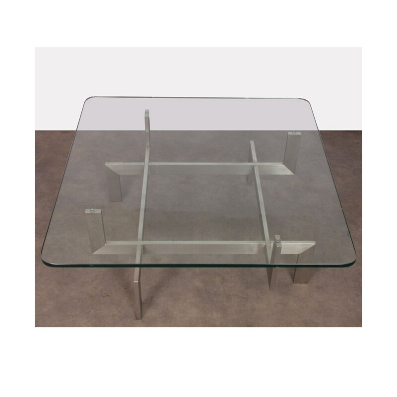 Vintage metal and glass coffee table by Paul Legeard, 1970