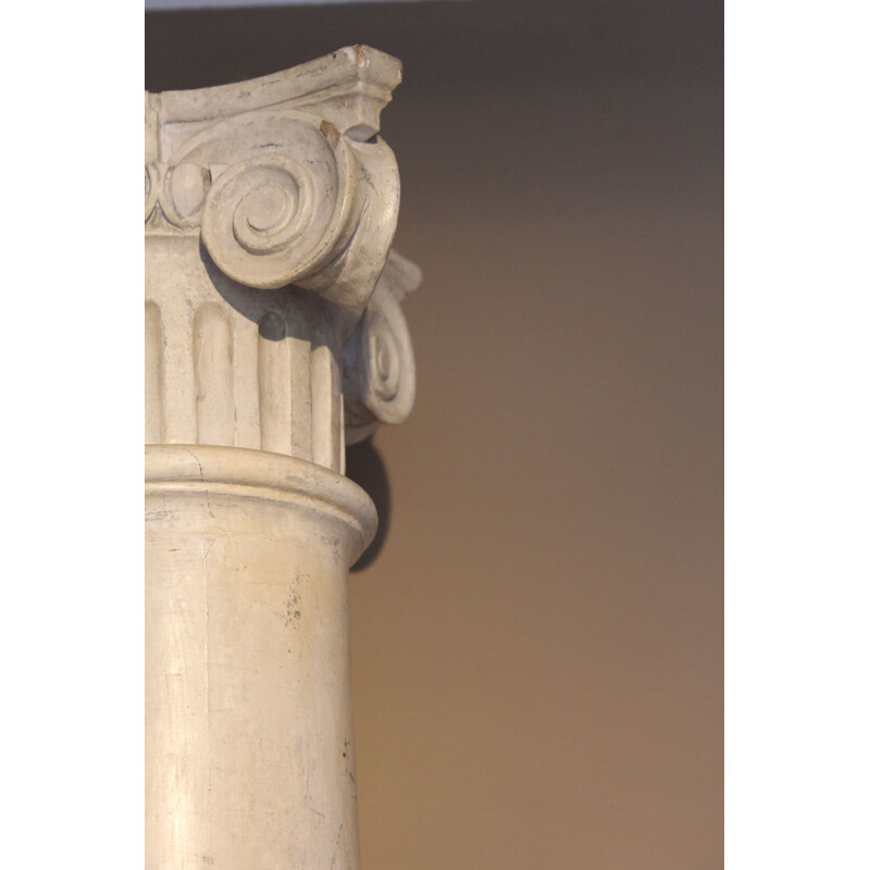 Pair of vintage wooden columns with 1900 Carrara marble effect