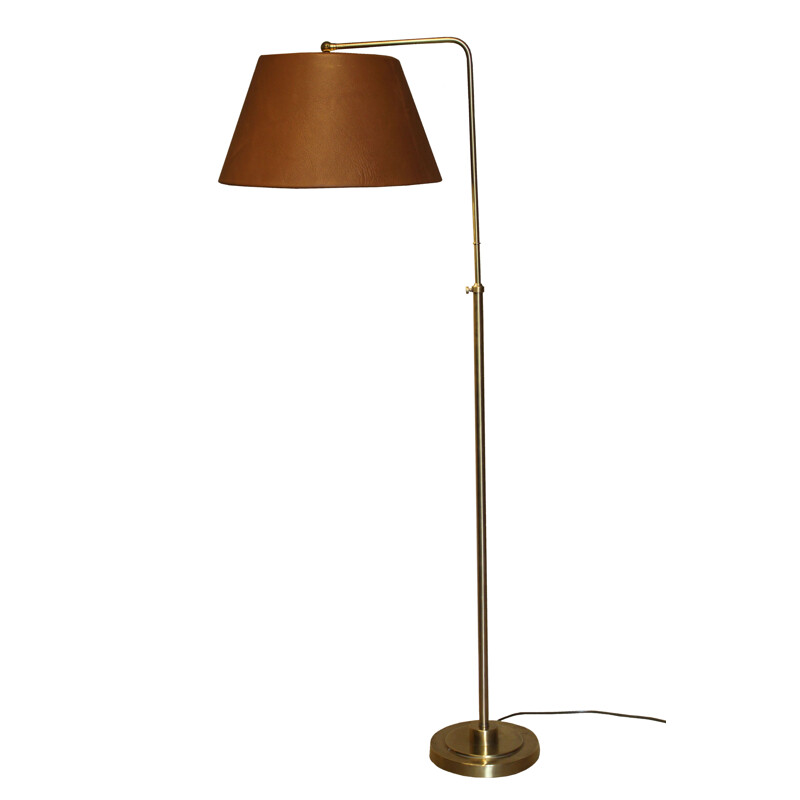 Vintage floor lamp in brass and leather, Italy 1970