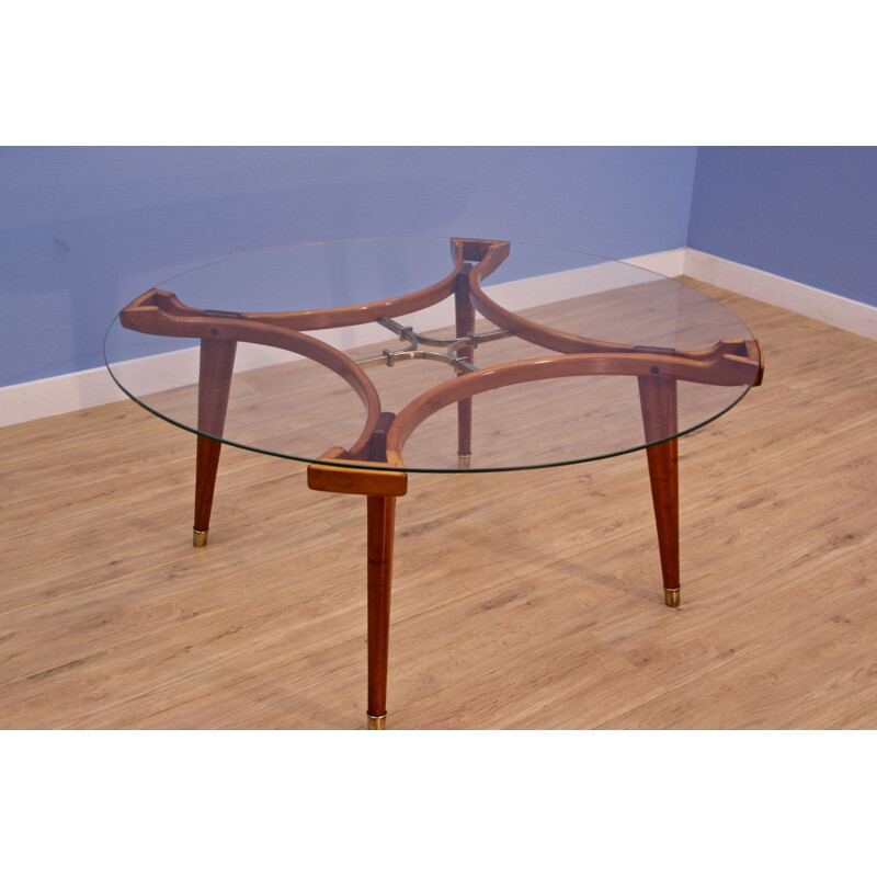 Vintage coffee table "Acrilon" in walnut by William Watting for Fristho, Germany 1950