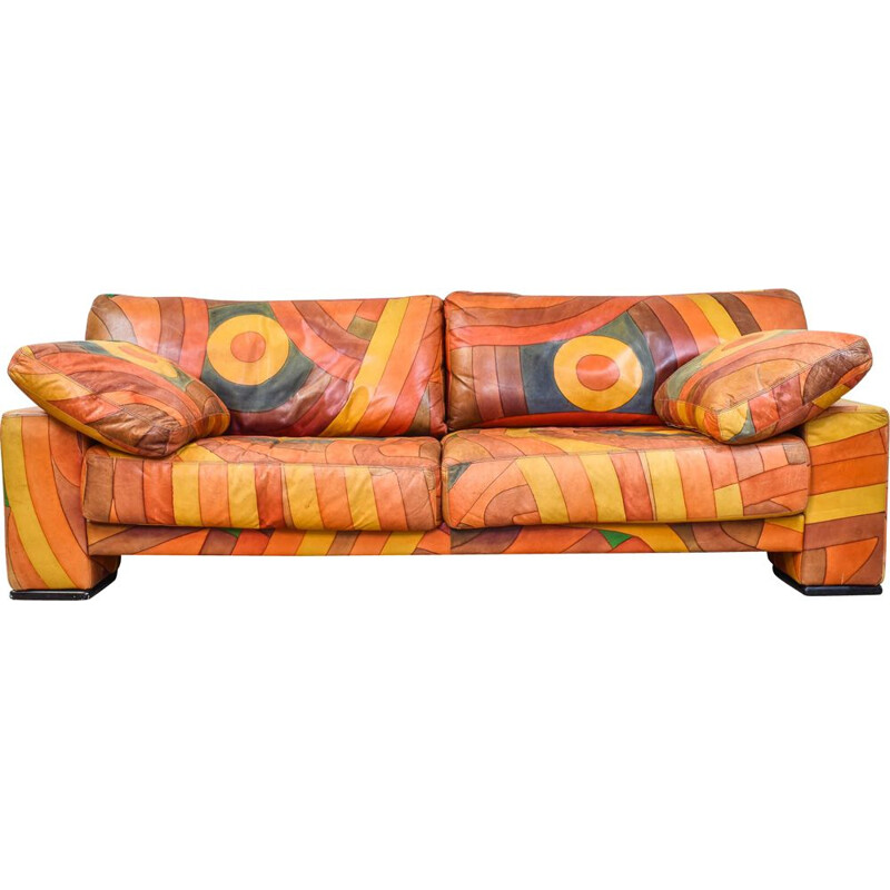 Vintage multicolor hand painted sofa 1980