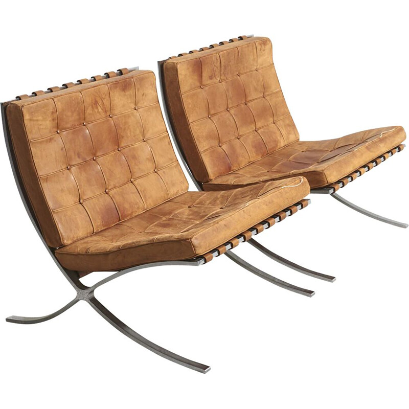 Pair of vintage armchairs "Barcelona", Mies Van der Rohe, Knoll International, Germany 1960