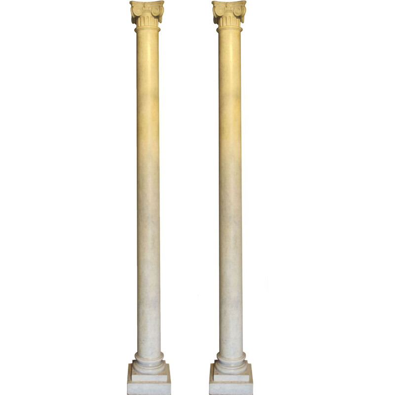 Pair of vintage wooden columns with 1900 Carrara marble effect