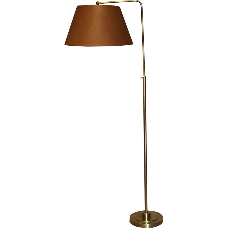 Vintage floor lamp in brass and leather, Italy 1970