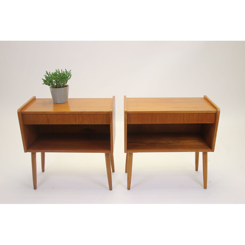 Pair of vintage bedside tables with drawer, Danish 1960s