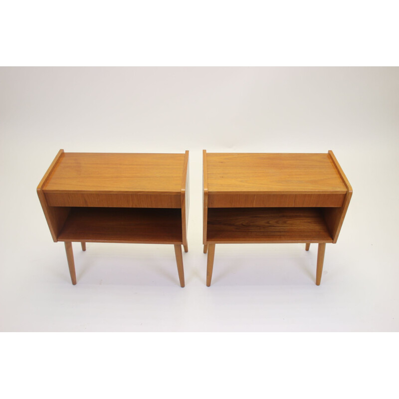 Pair of vintage bedside tables with drawer, Danish 1960s