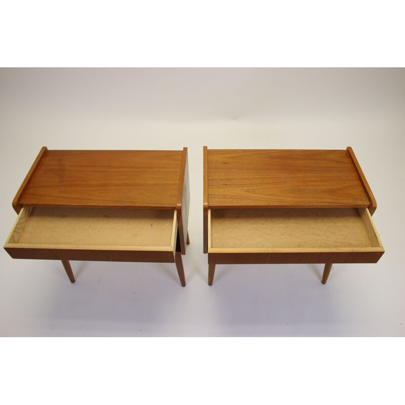 Pair of vintage bedside tables with drawer, Danish 1960s