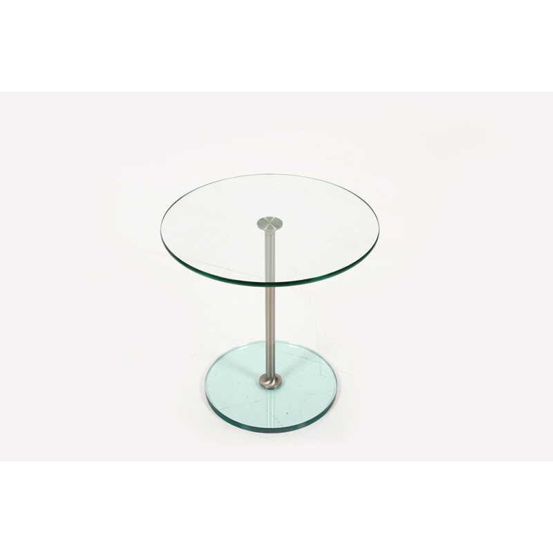 Vintage side table with glass and brushed aluminum