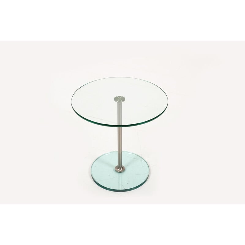 Vintage side table with glass and brushed aluminum