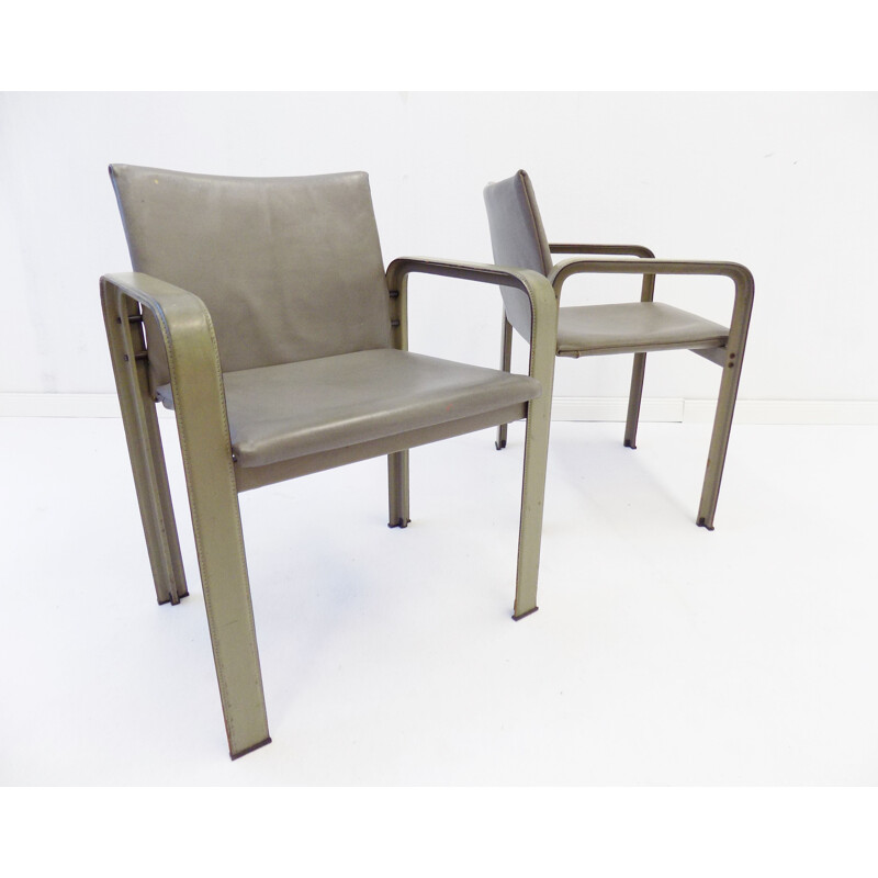 Paire de fauteuils vintage en cuir par Jaques Toussaint et Patrizia Angeloni pour Matteo Grassi, 1970