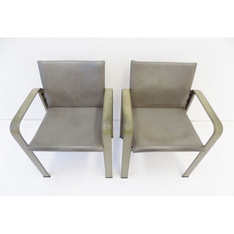 Pair of vintage leather armchairs by Jaques Toussaint and Patrizia Angeloni for Matteo Grassi, 1970