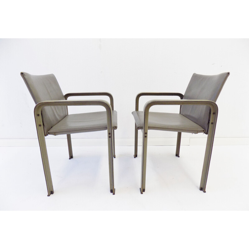 Paar vintage lederen fauteuils van Jaques Toussaint en Patrizia Angeloni voor Matteo Grassi, 1970