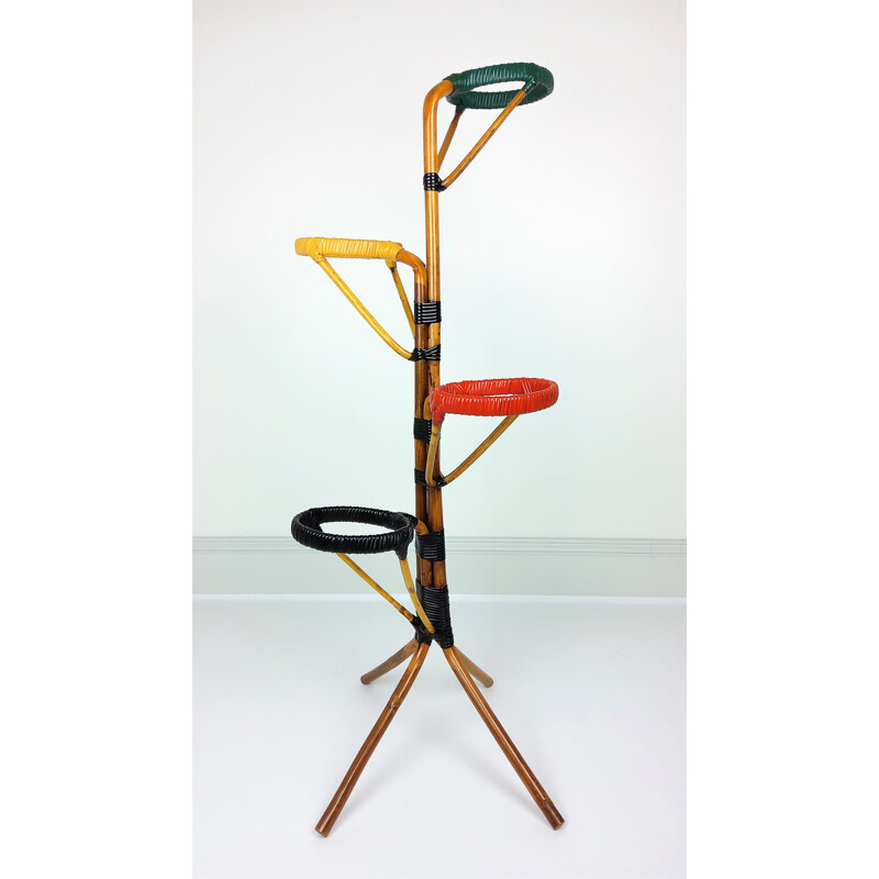 Vintage rattan and scoubidou plant stand 1960