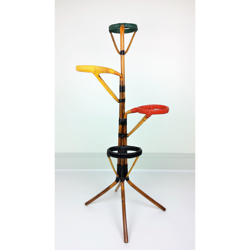 Vintage rattan and scoubidou plant stand 1960