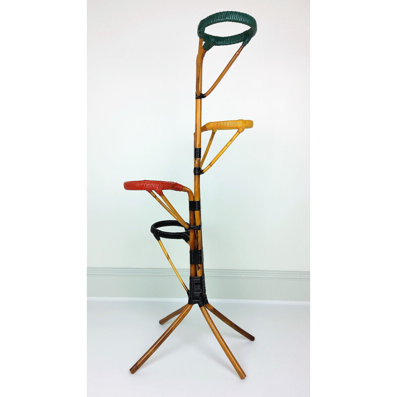 Vintage rattan and scoubidou plant stand 1960