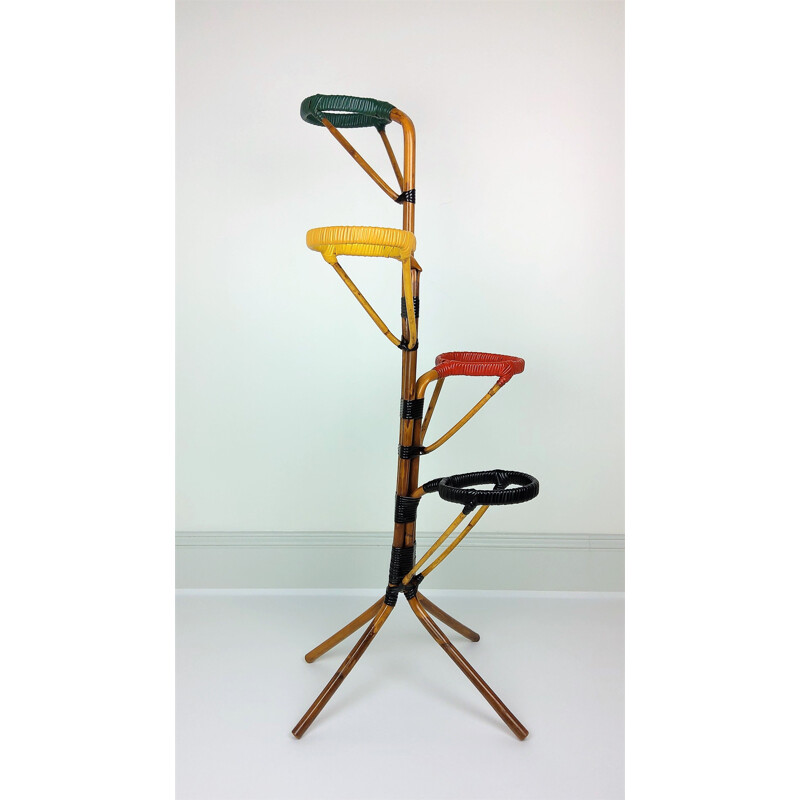 Vintage rattan and scoubidou plant stand 1960