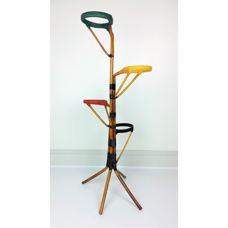 Vintage rattan and scoubidou plant stand 1960