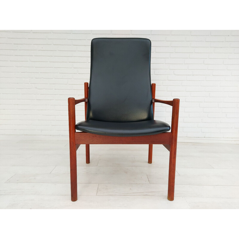 Vintage armchair with teak stool, Denmark 1960