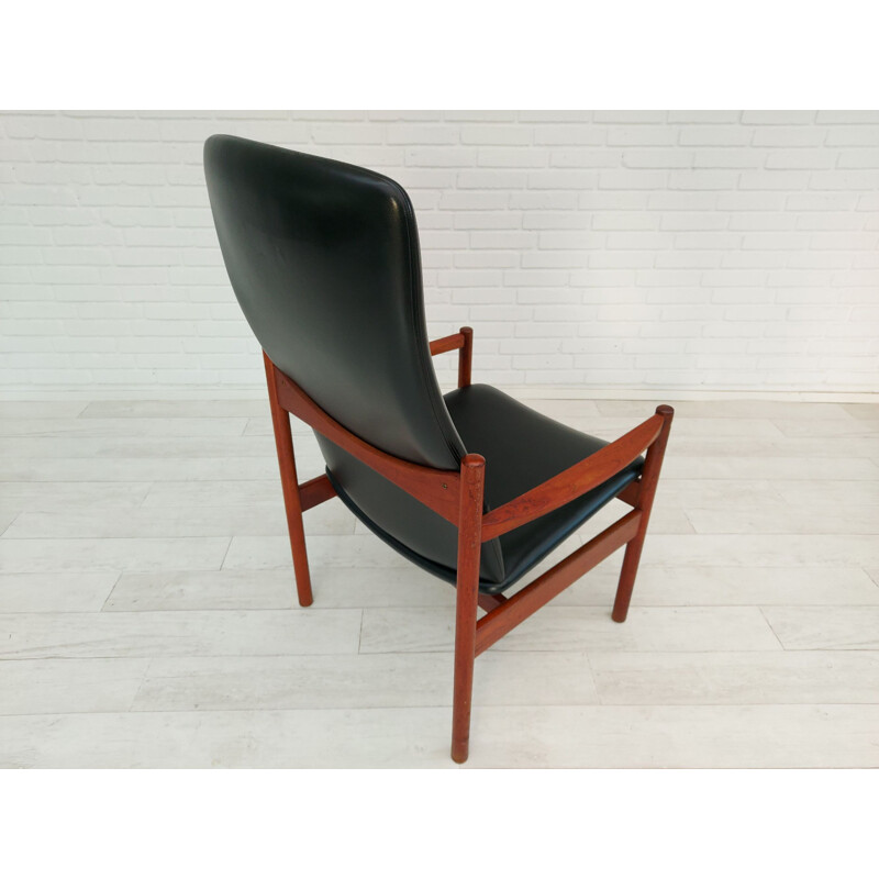 Poltrona vintage con sgabello in teak, Danimarca 1960