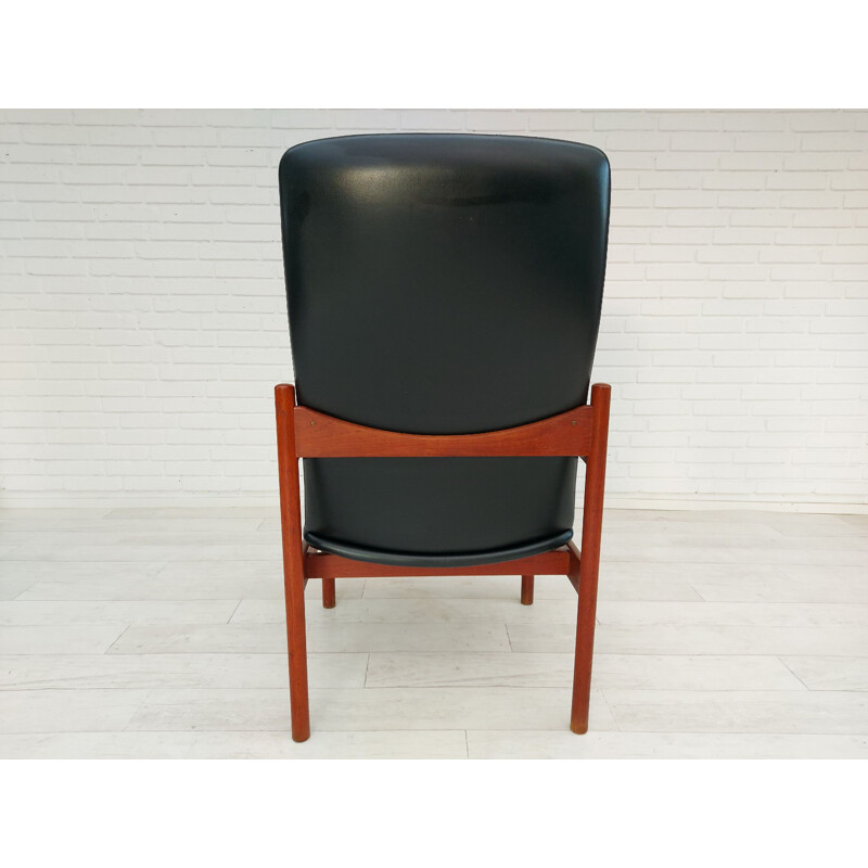 Vintage fauteuil met teakhouten kruk, Denemarken 1960