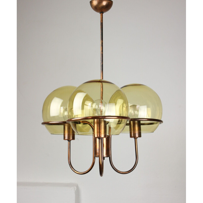 Minimalist vintage glass chandelier with globes