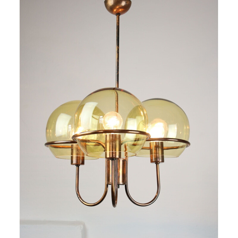 Minimalist vintage glass chandelier with globes