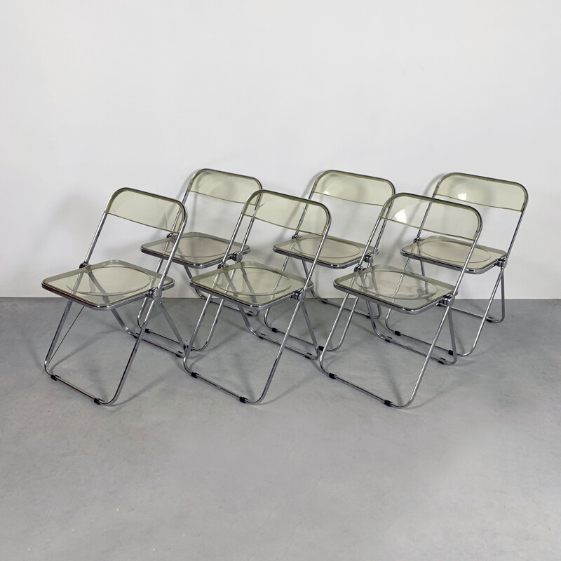 6 vintage Plia folding chairs by Giancarlo Piretti for Castelli, 1960s