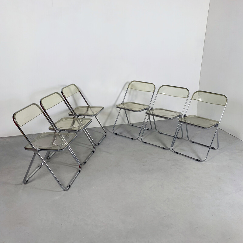 6 vintage Plia folding chairs by Giancarlo Piretti for Castelli, 1960s