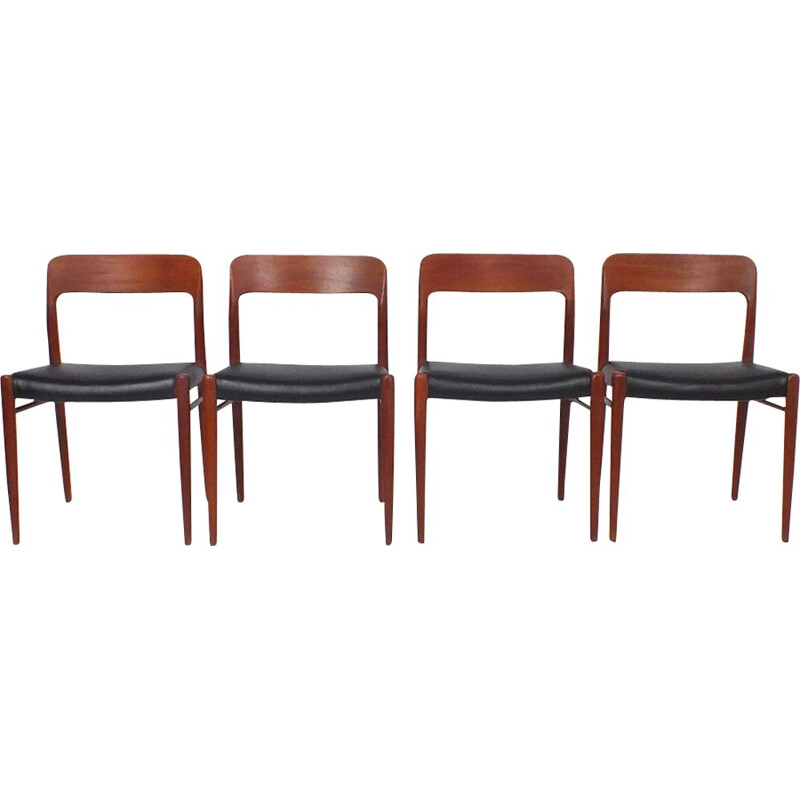 Set of 4 vintage chairs model 75- J.L. Møller - Niels O. Møller 1954