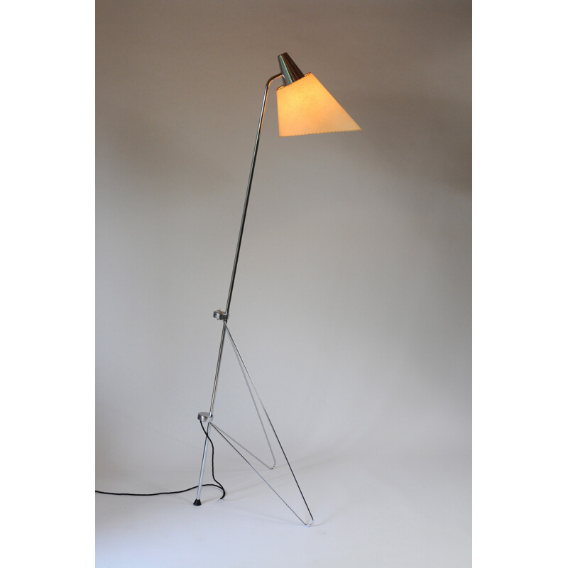 Napako floor lamp in chromed tubular metal and parchment, Josef HURKA - 1950s