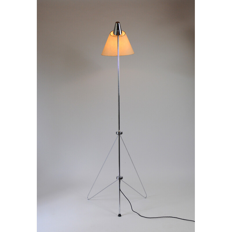 Lampadaire vintage Napako en métal tubulaire chromé et parchemin, Josef HURKA - 1950