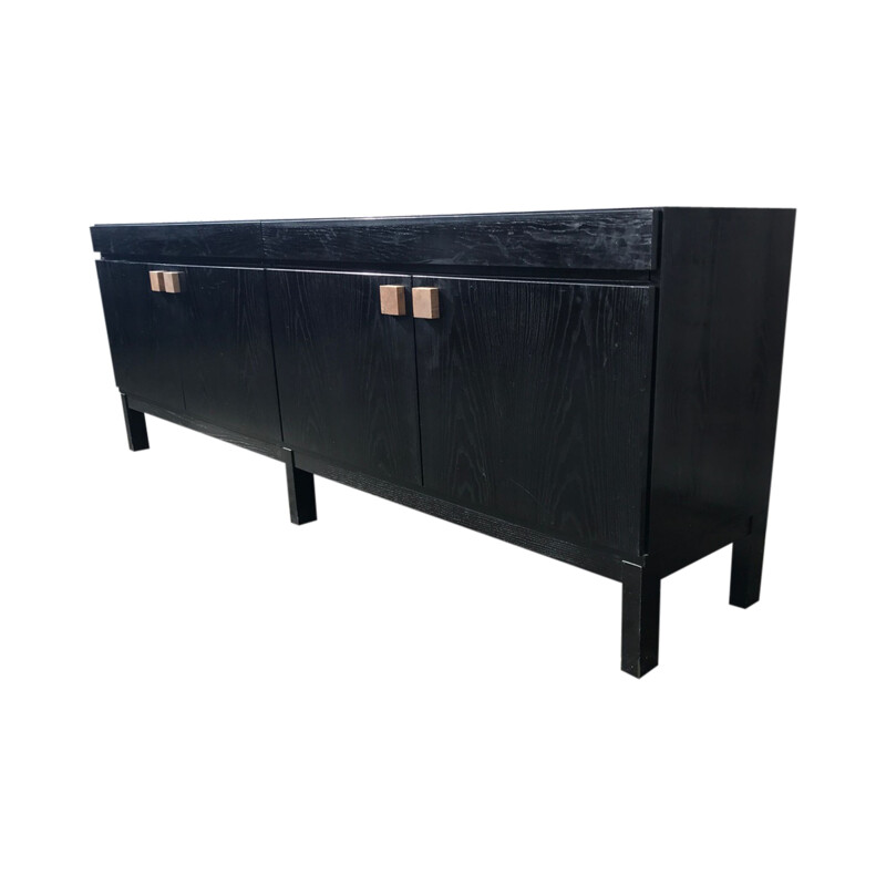 Long vintage black oak sideboard Belgium 1970s