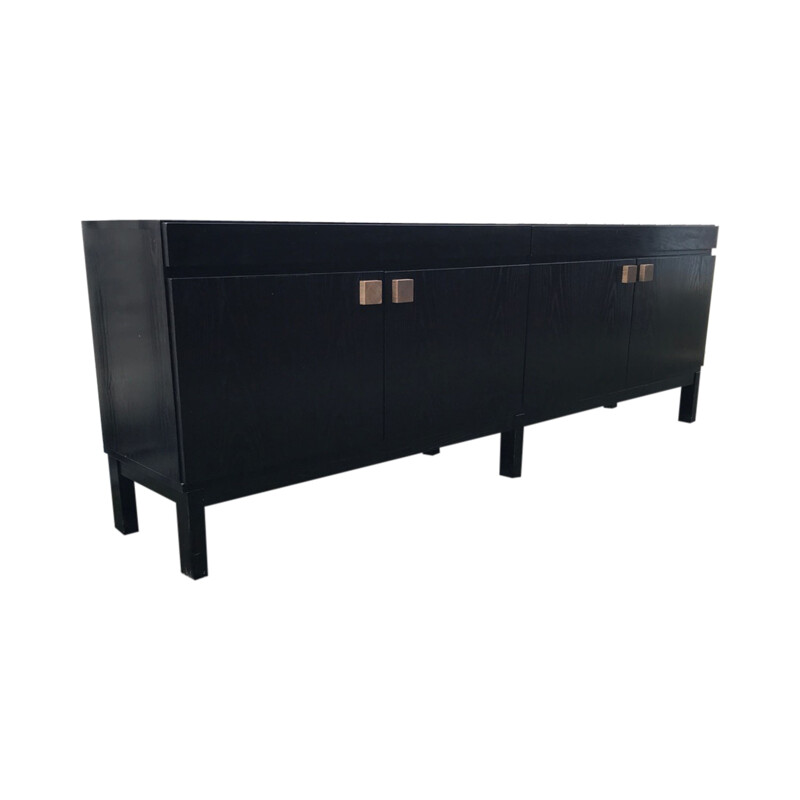 Long vintage black oak sideboard Belgium 1970s