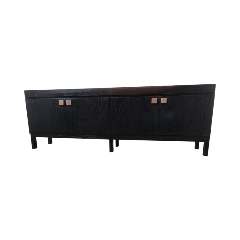 Long vintage black oak sideboard Belgium 1970s