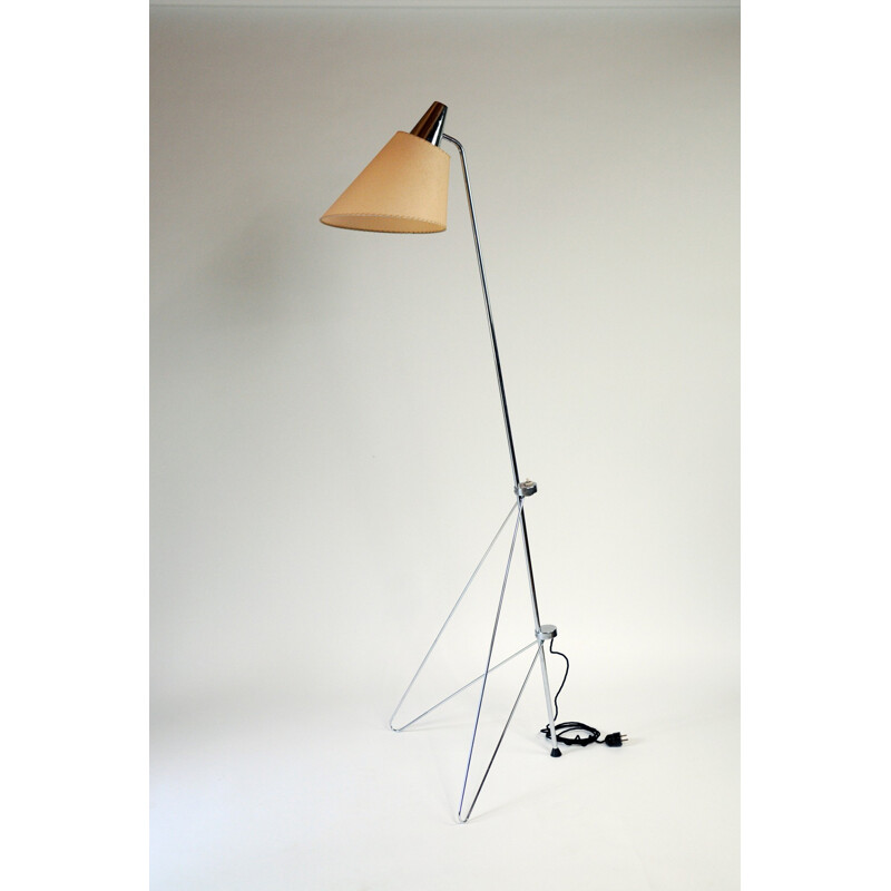 Napako floor lamp in chromed tubular metal and parchment, Josef HURKA - 1950s