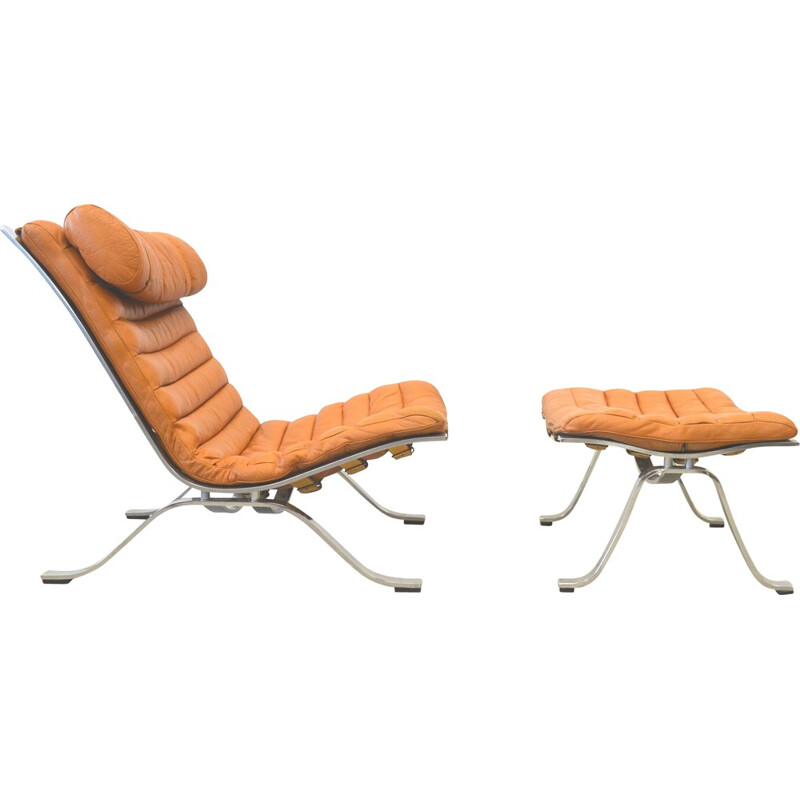 Chaise lounge "Ari" en acier chromé et cuir, Arne NORELL - 1960