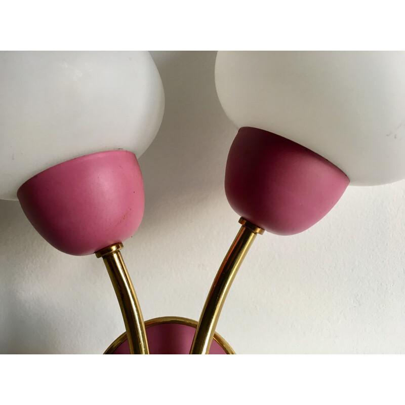 Vintage double raspberry 1960 wall light