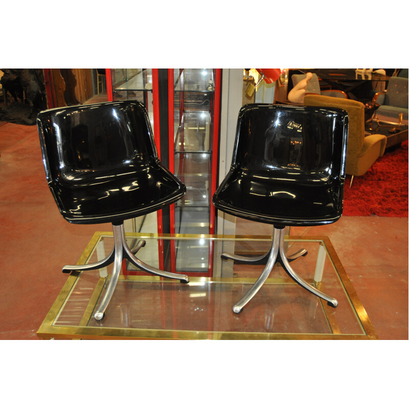 Pair of Tecno "Modus" black chairs, Osvaldo BORSANI - 1970s