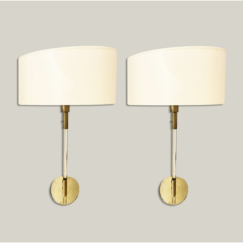 Pair of vintage glass and brass lamps, Hansen New York 1970