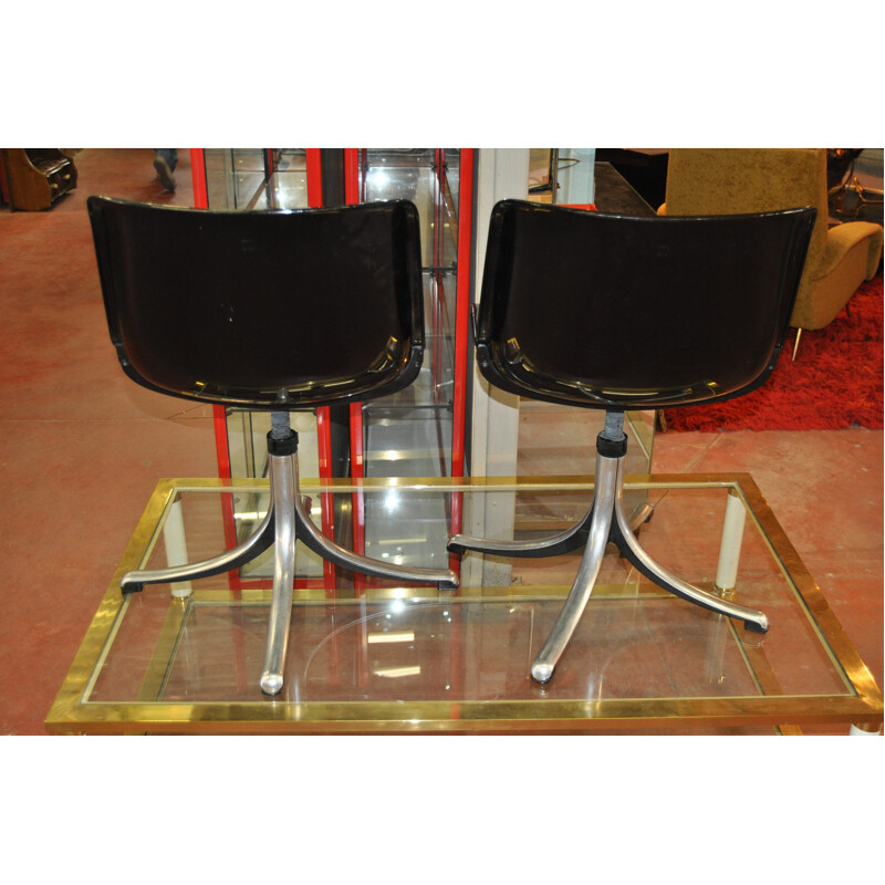 Pair of Tecno "Modus" black chairs, Osvaldo BORSANI - 1970s