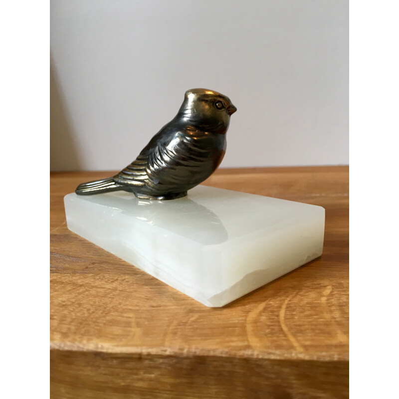 Vintage paperweight Oiseau sur Albâtre, Art Déco