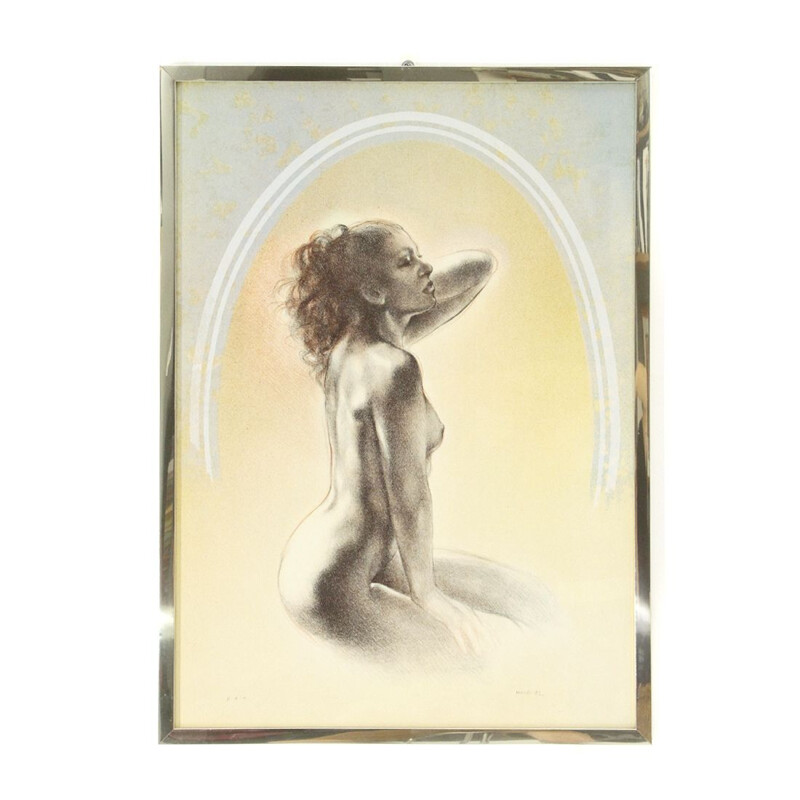 Vintage mixed media painting on paper by Giampaolo Parini, 1980