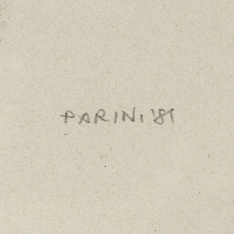 Dipinto vintage a tecnica mista su carta Cornice in metallo di Giampaolo Parini, 1980
