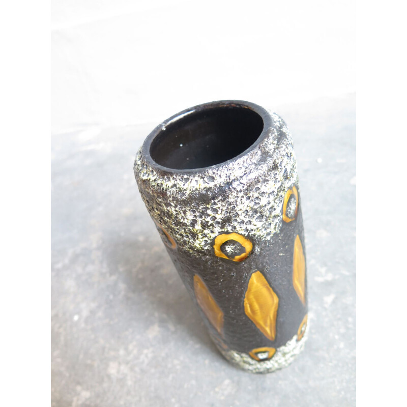 Vase vintage en céramique ambrée et brune 1960