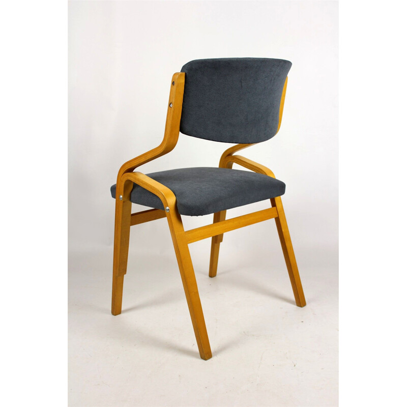 Set of 4 vintage curved plywood chairs from Holesov, Czech Republic 1970