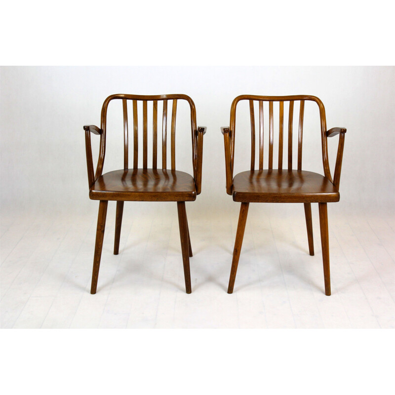 Pair of vintage wooden chairs by Antonin Suman for Ton, Czech Republic 1960