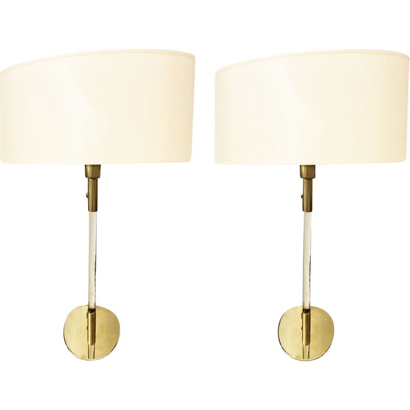 Pair of vintage glass and brass lamps, Hansen New York 1970