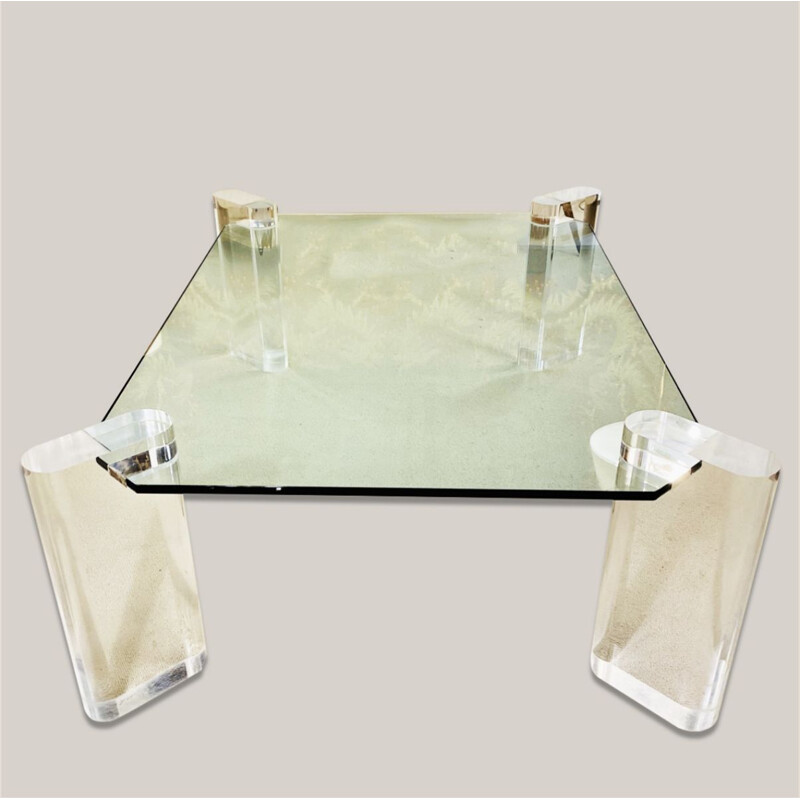 Mesa de café em vidro vintage com pernas em plexiglass