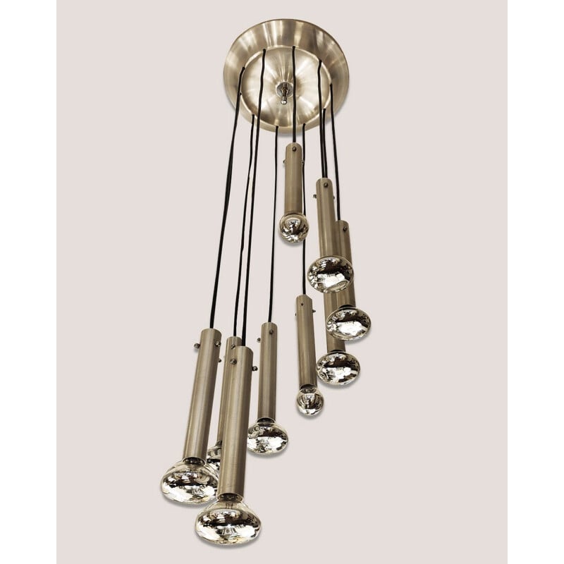 Vintage chandelier with 10 aluminum arms, 1970
