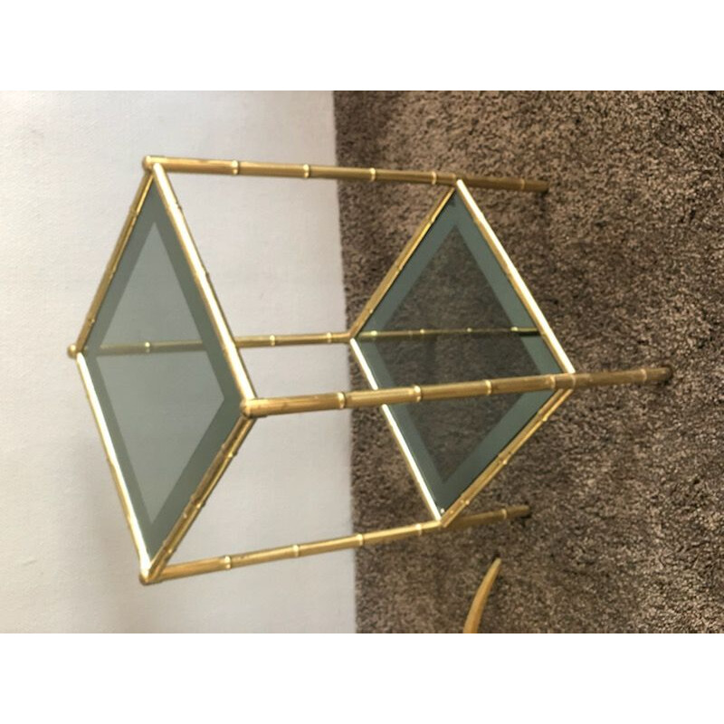 Vintage Brass and Tinted Glass Side Table from Maison Baguès, France 1960